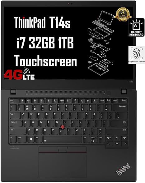 Lenovo ThinkPad T14s Business Laptop (Intel Core i7-1185G7 vPro, 32GB RAM, 1TB SSD, 14" FHD Touchscreen, 4G LTE)