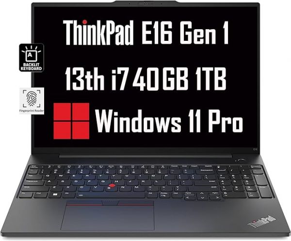 Lenovo ThinkPad E16 Business Laptop (16" FHD+ Anti-glare, Intel 13th Gen 10-Core i7-1355U, 40GB RAM, 1TB SSD)